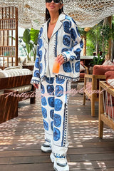 Love The Deep Sea Unique Print Long Sleeve Loose Shirt and Elastic Waist Pants Set