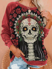 Casual Rose Skull Print Sweatshirt