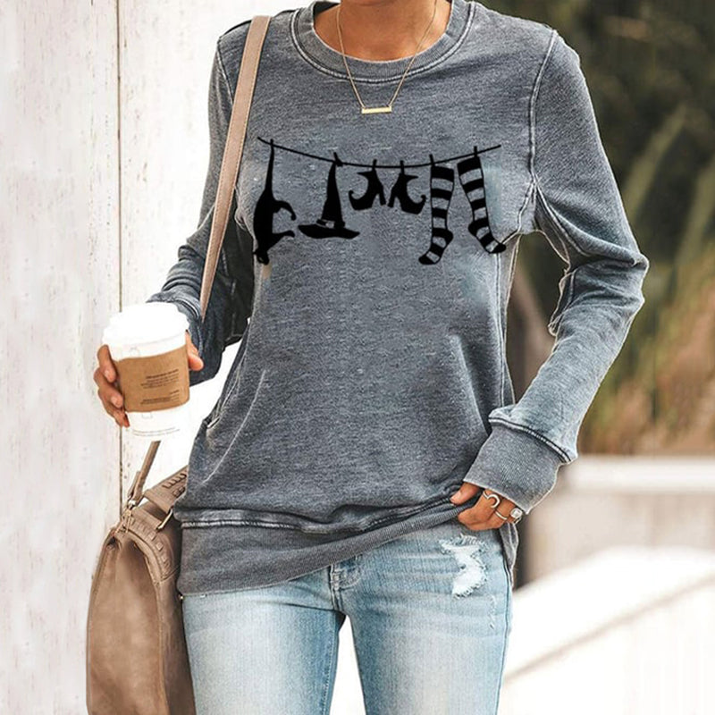 Halloween Printed Round Neck Casual Sweatshirt