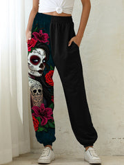 Day Of The Dead Elegant Art Patchwork Sweatpants