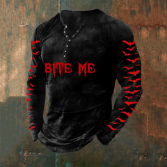 Men's Bite Me Bat Halloween Horror Print T-Shirt