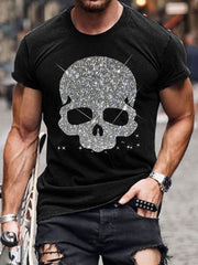 Shiny Rhinestone Skull Pattern Short Sleeve T-Shirt