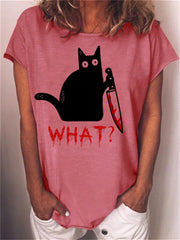 Holding Knife Black Cat What Loose T Shirt