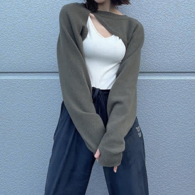 Sweater Women Cardigan Vest Two Pieces Set Irregular Top Women