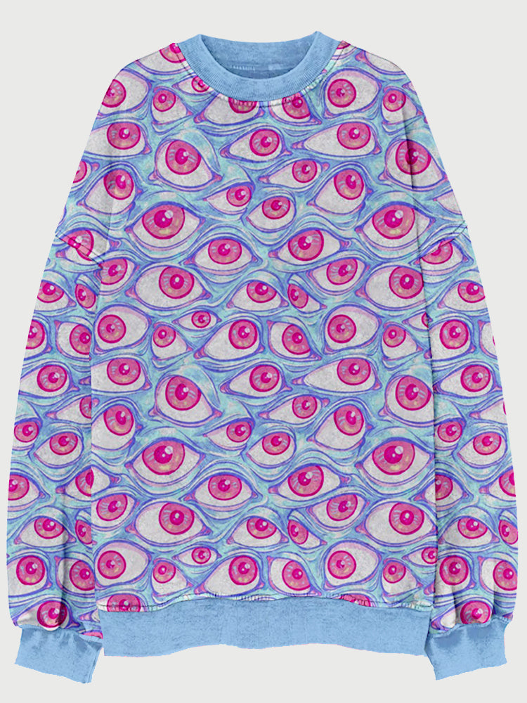 Wall of Eyes Halloween Art Vintage Washed Sweatshirt