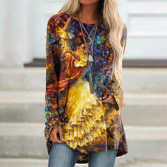 Oil Painting Ballerina Print Long Sleeve Tunic