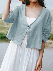 Basic Oversize Cropped Breathable Linen Jacket