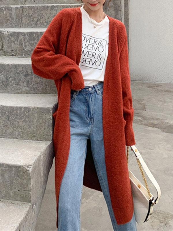 Solid Colors Oversize Ladies Long Cardigans