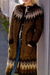 Fairman Island Wavy Jacquard Midi Sweater Cardigan