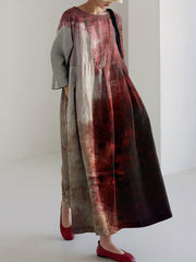 Vintage Bloody Halloween Print Long Sleeve Casual Midi Dress