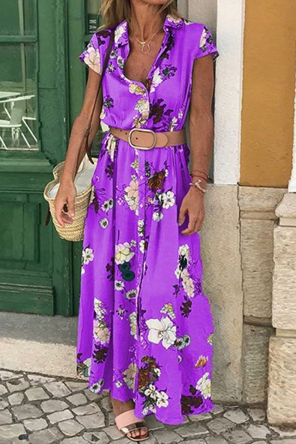 Foxy Lady Floral Shirt Midi Dress （belt Included）