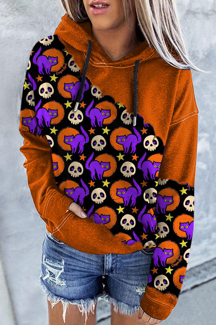 Halloween Cat Print Hoodie