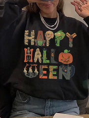 Happy Halloween Print Crew Neck Casual Sweatshirt