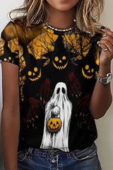 Halloween Print Crew Neck Casual T-Shirt