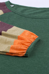 Women's Striped Balloon Sleeves Green Knit Top