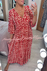 Fairytale Song Bohemian Print Stretch Frill Sleeve Loose Maxi Dress