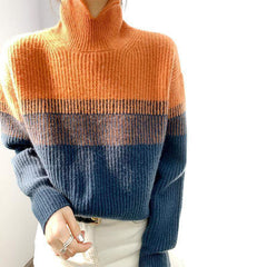 Turtleneck Versatile Gradient Contrast Knit Sweater