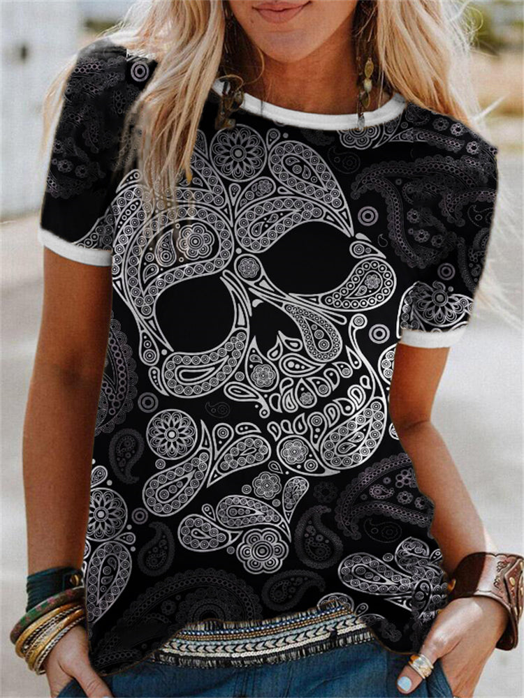 Ethnic Paisley Inspired Sugar Skull T Shirt