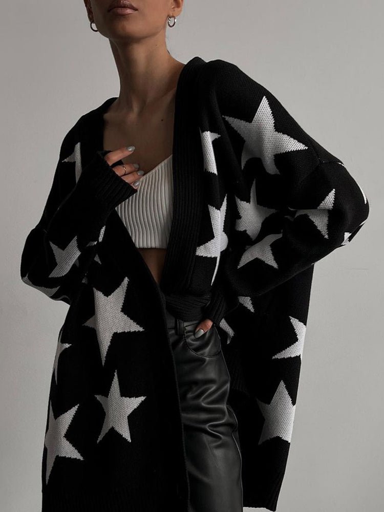 Loose Star Long Sleeve Sweater Cardigan