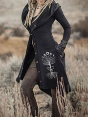 Vintage Print Hooded Button-Up Jacket