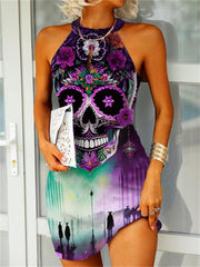 Day of the Dead Night Sugar Skull Art Mini Dress