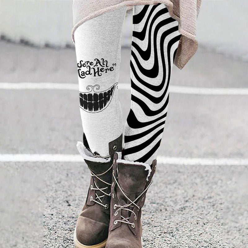 Halloween We All Mad Here Print Leggings