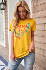 Women's Women Yellow Mamacita with Cactus Casual Short Sleeve Tee