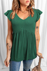Women's Green V Neck Babydoll Top