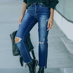 Women's High waist cropped frayed ripped jeans