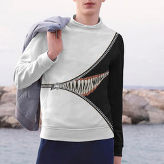 Halloween Black and White Contrasting Devil Teeth Print Sweatshirt