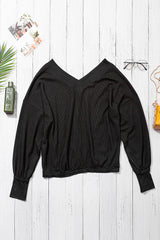 Women's Black V Neck Our Country Roads Thermal Top