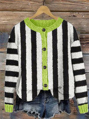 Halloween Horror Movie Inspired Striped Cozy Knit Cardigan