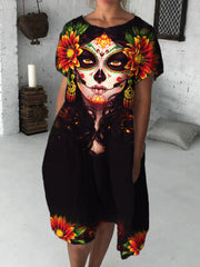 Day Of The Dead Art Floral Midi Dress