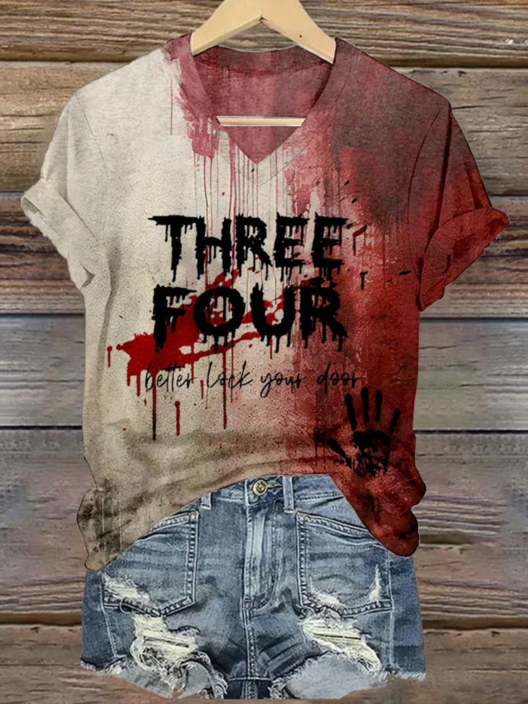 Women's Three Four Better Lock The Door Print T-shirt