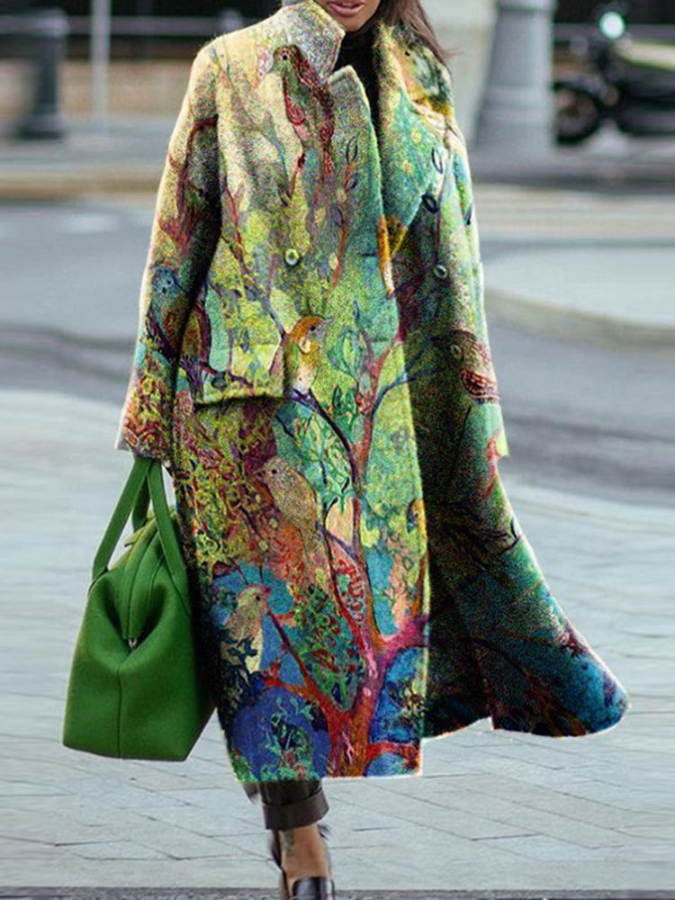 Casual Contrast Print Long Sleeve Coat
