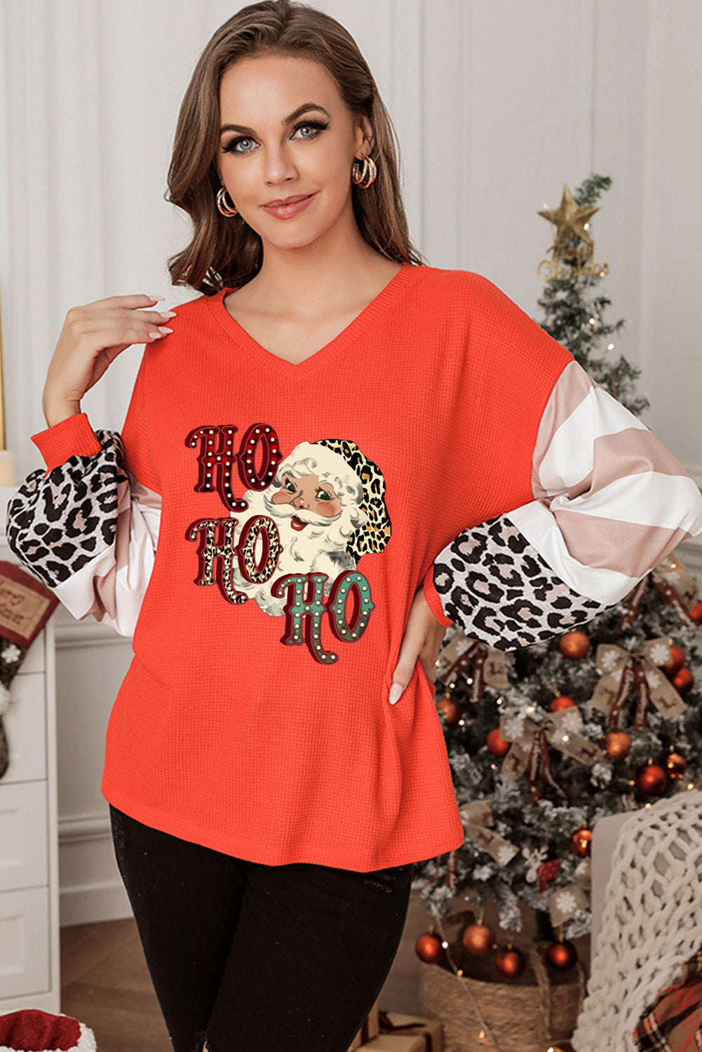 Women's Christmas Waffle Knit Top