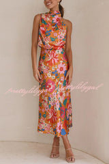 Fascinating Day Floral Halter Neck Elastic Waist Maxi Dress
