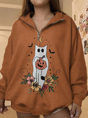 Halloween Floral Cat Print Sweatshirt