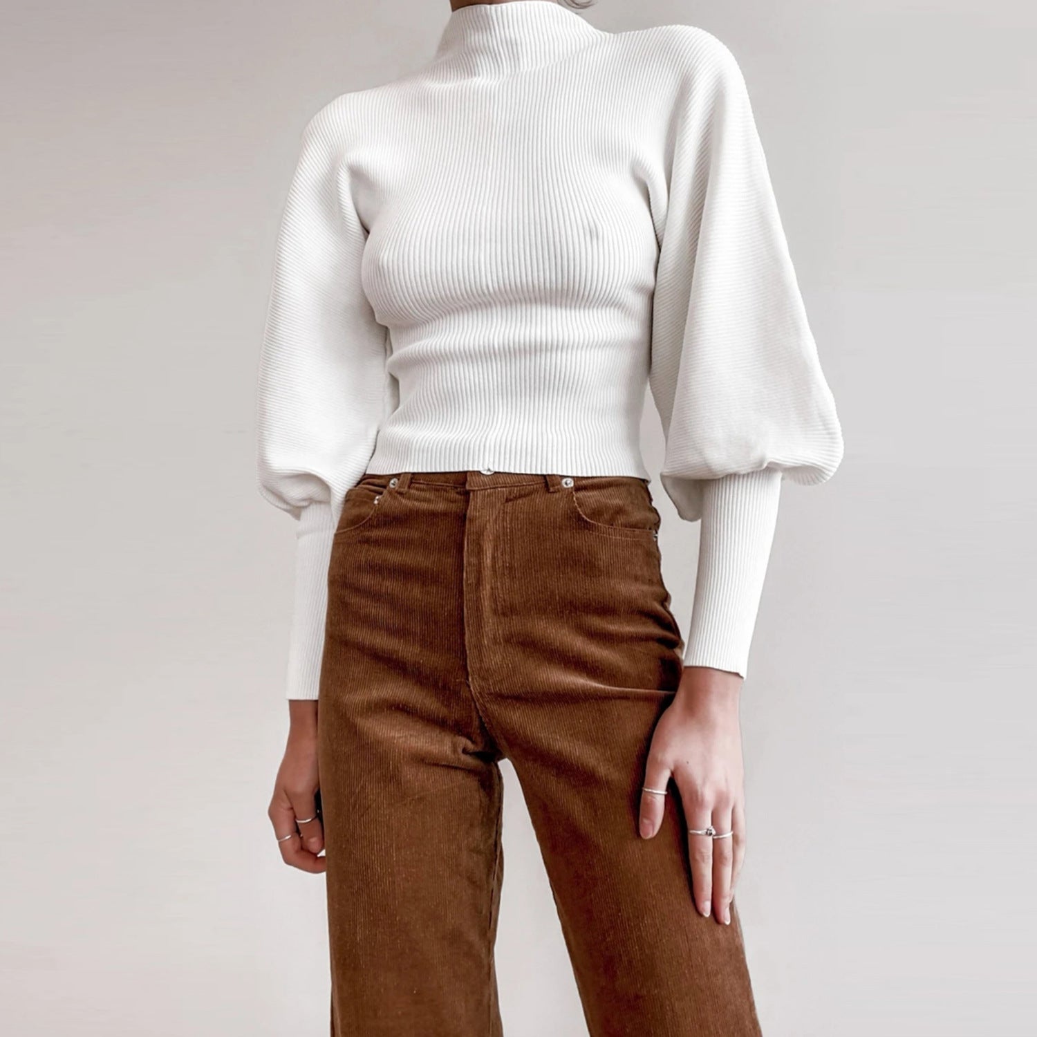 Casual Balloon Sleeve Turtleneck Sweater