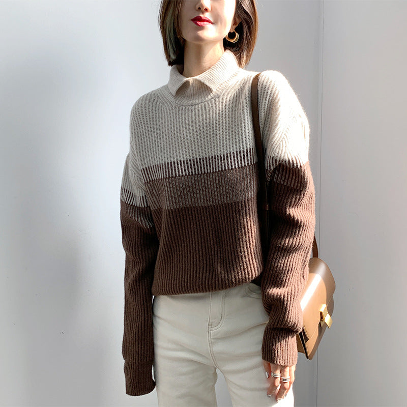 Turtleneck Versatile Gradient Contrast Knit Sweater