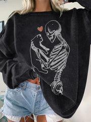 Skull Love Cat Print Sweatshirt