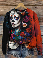 Day of the Dead Floral Art Contrast Color Sweatshirt