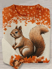 Vintage Squirrels Art Pattern Knit Cozy Sweater