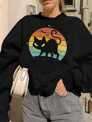 Bat Cat Print Long Sleeve Sweatshirt