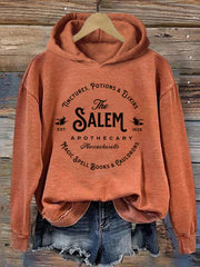 Women's Salem Massachusetts Happy Halloween Witch Printed Round Neck Long Sleeve Hoodie