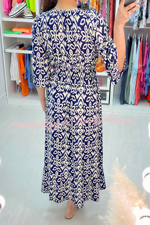 Fairytale Song Bohemian Print Stretch Frill Sleeve Loose Maxi Dress