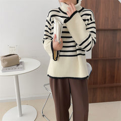 Contrasting Striped Turtleneck Sweater Women