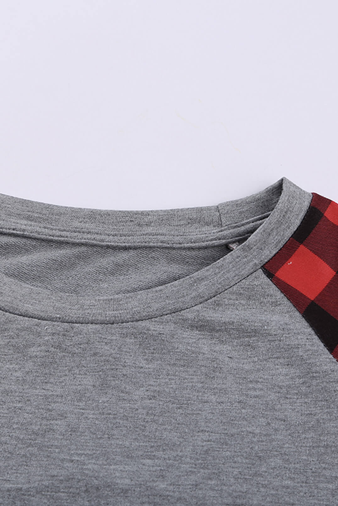 Women's Casual Gray Buffalo Plaid & Stripe Splicing Long Sleeve Top