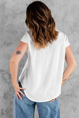 Women's White V Neck Lace Tee with Knot