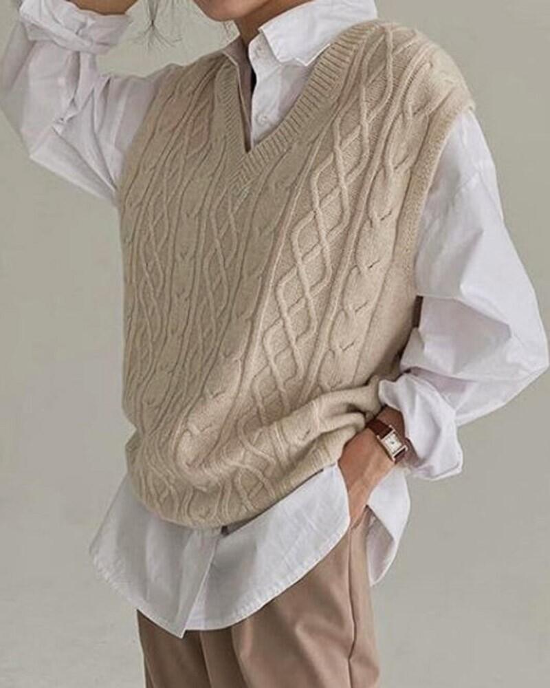 Casual V-Neck Vest Knitted Sweater